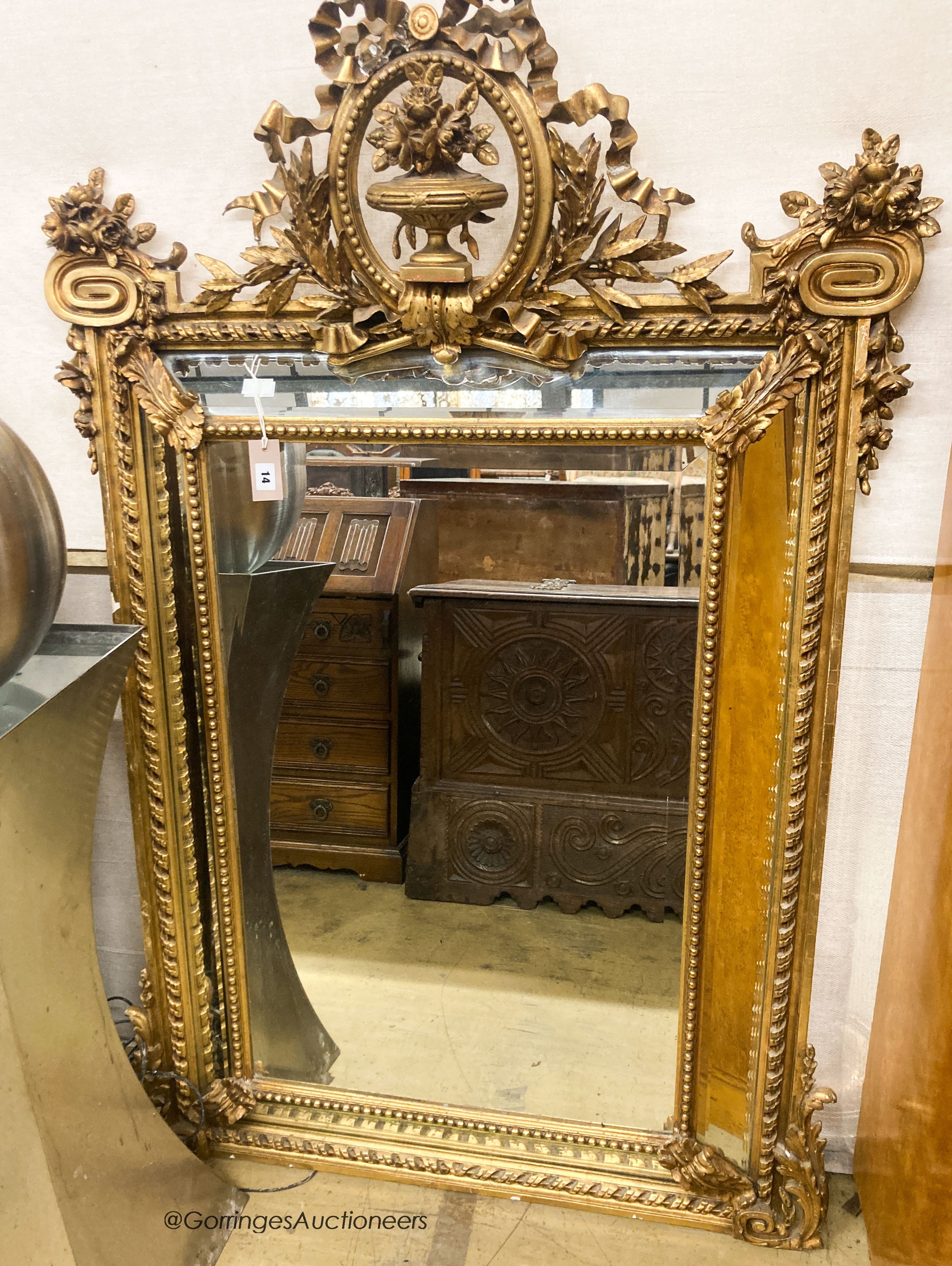 A Napoleon III giltwood and gesso mirror, W.100cm H.150cm